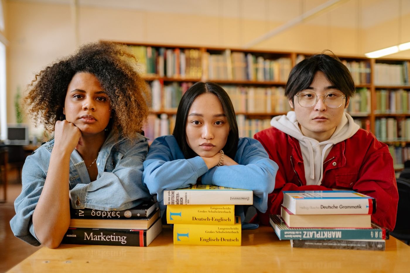 Students studying together in a university library